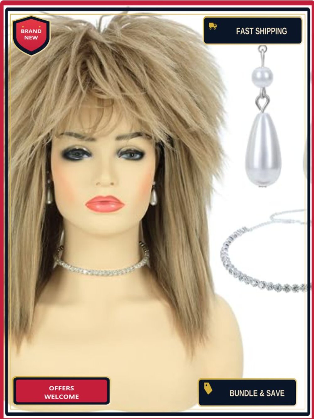 80s Rock Diva Wig Heat Resistant Synthetic Pre-Styled Halloween Costume